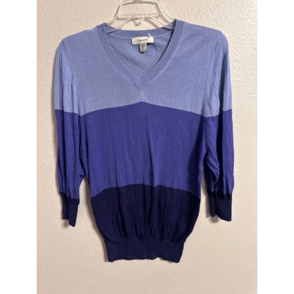 Facconable Mens Colorblock Silk V Neck Sweater Size Small Blue Purple